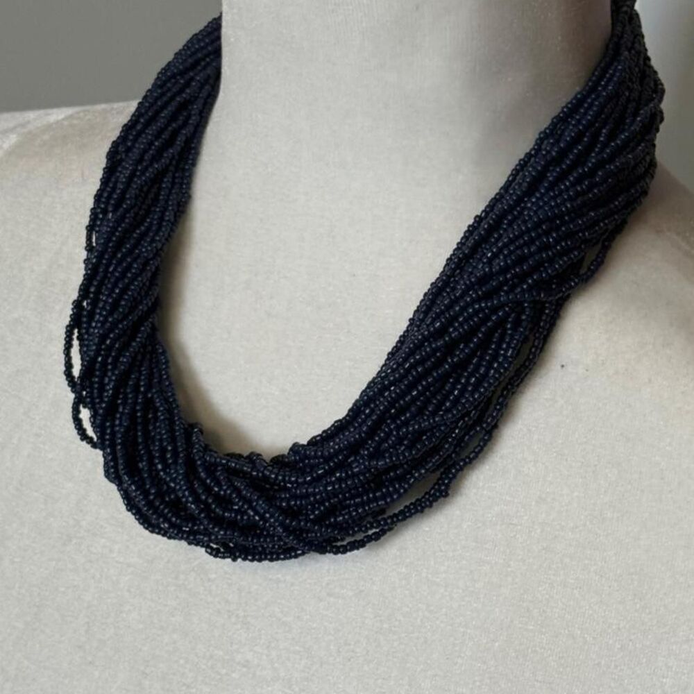 Navy Blue Beaded Layered Necklace